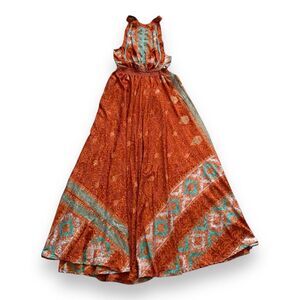 Guru Silk Blend Boho Bohemian Maxi Dress NWOT Size Large Bold Colorful